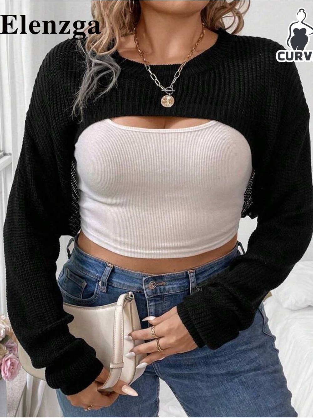 Black Cropped Open-Front Knit Bolero Sweater